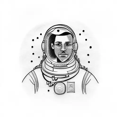 A Dotwork Tattoo Of A Man That Is Half Miner And Hanf Astronaut
