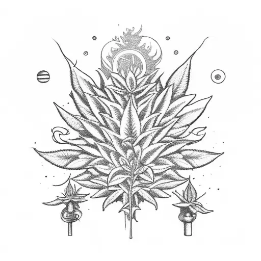 A Mystical Marijuana Plant Surrounded By Astrological Symbols