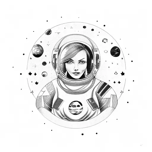 Female Astronaut With Some Planets And Stars Feminist Power