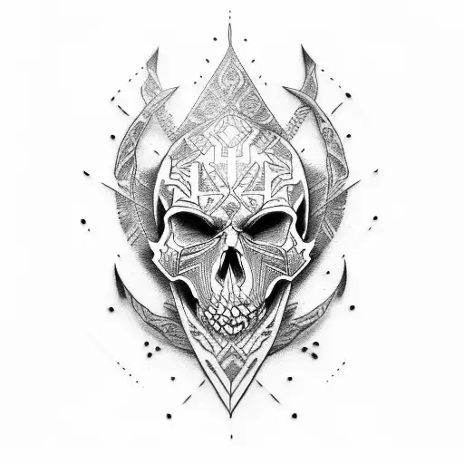 Warrior Skull Tattoo With A Dotwork Style