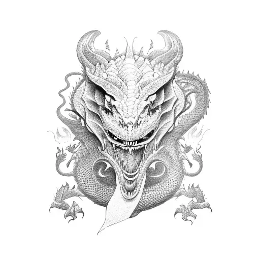 Two Dragons Encircling A Roaring Bear