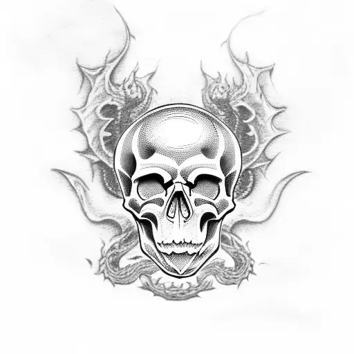 Skull And Dragon With Flames
