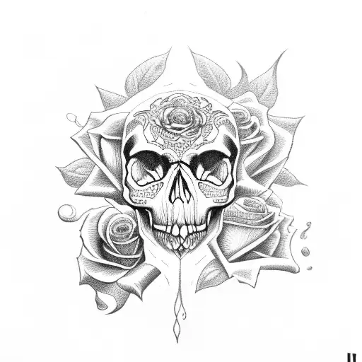 Rose With Skull And Flames