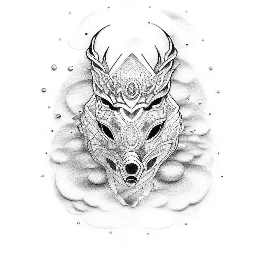 A Dotwork Tattoo Of A Motorcycle On A Winding Road Through A Forest