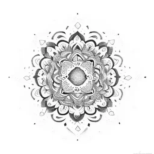 A Dotwork Mandala Tattoo With The Word 'Gratitude' Subtly Incorporated Into The Intricate Patterns