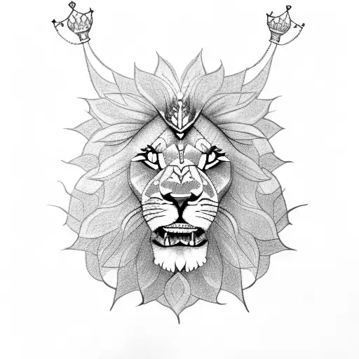 Lion With A Crown Holding Roses In Its Mouth