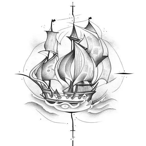 Pirate Ship Coming Out From A Hand Compass