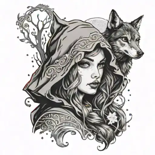 Little Red Riding Hood But Remove Her Face And Replace It With A Wolf Face
