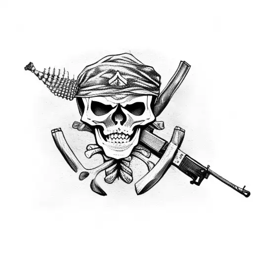 Skeleton With Bandana Holding Ak 47