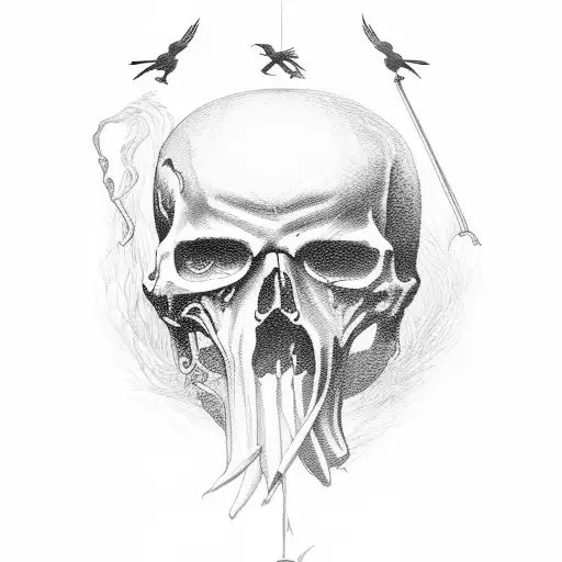 Death Tarot Card With A Crow With A Scythe On Its Beak