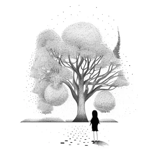 Tree With A Girl In A Bench