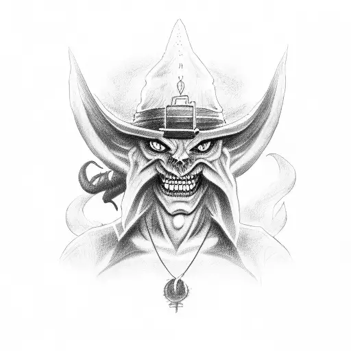 Demon With Hat Above A Car