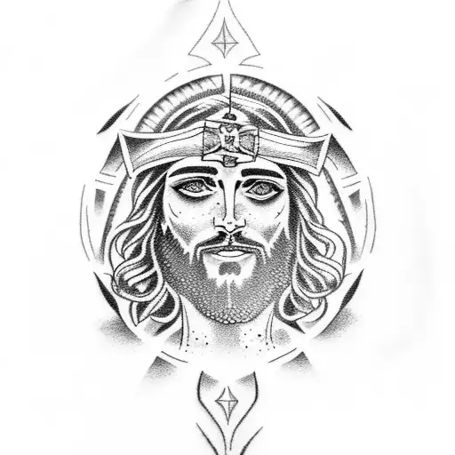 Jesus Tattoo With Tribal Around