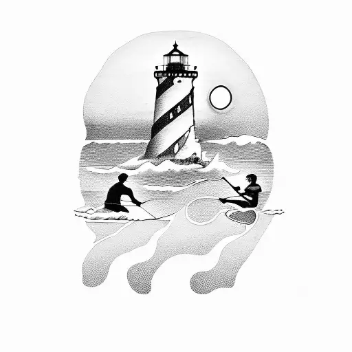 Man And Woman Fishing Near Lighthouse