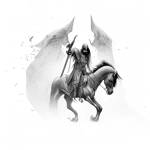 Ghostly Reaper Riding On A Black Horse