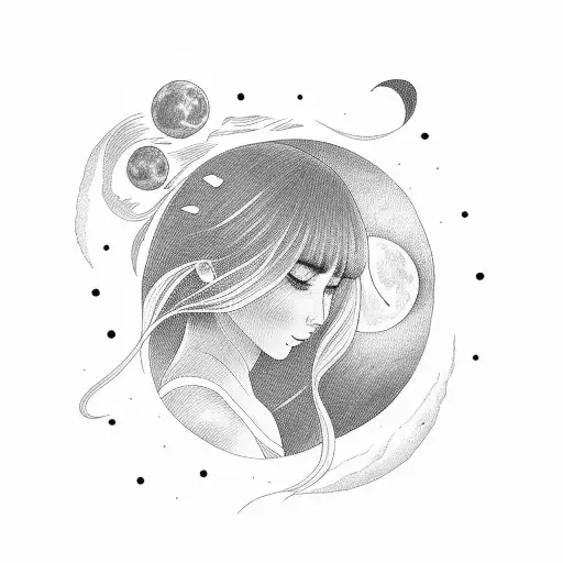 Moon And Girl With Bangs