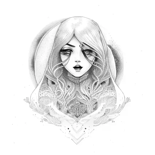 Moon And Girl Eith Bangs