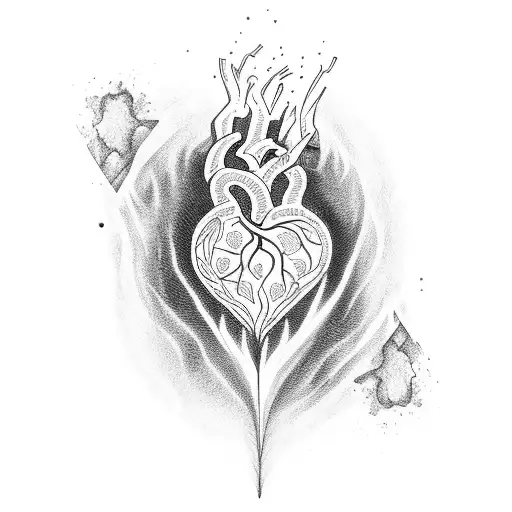 A Heart On Fire Over An Ocean