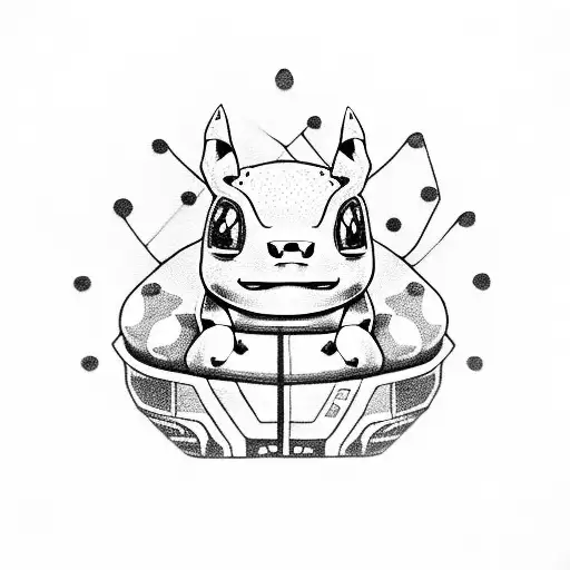 A Dotwork Portrait Of Bulbasaur Driving A Forklift