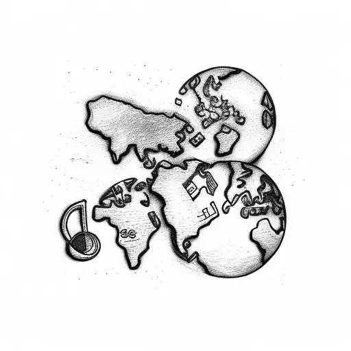 A World Map Filled With Musical Symbols And Beach Elements