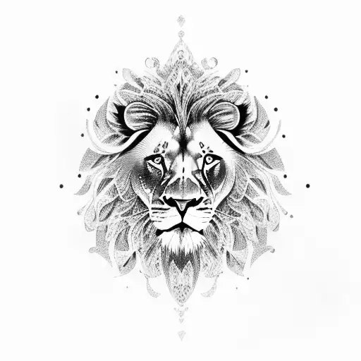 A Majestic Lion Surrounded By Intricate Dotwork Patterns