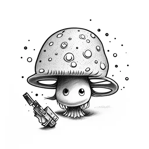 Tiny Shroom With A Hat Smilling And Has A Gun