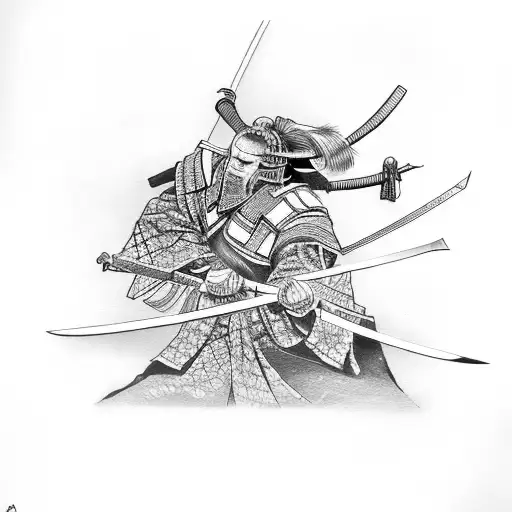 Ronin Samurai Next To A Katana Graveyard