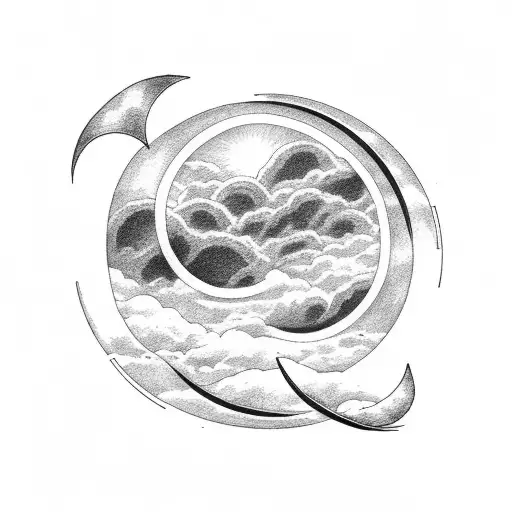 A Crescent Moon In The Center Of The Rays On The Background Of The Horizon For The Neck