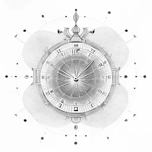 A Dotwork Tattoo Of A Celestial Clock Merging Space And Time