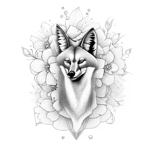 Fullbody Maned Wolf Floating With Flowers