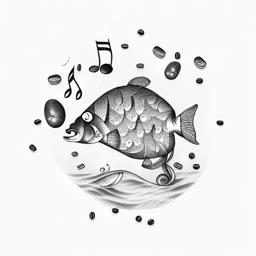 A Fish Made Out Of Coffee Beans Swimming In A Music Sheet