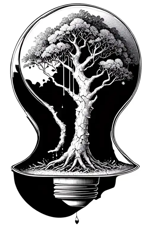 Broken Ligh Bulb With A Growing Tree Inside