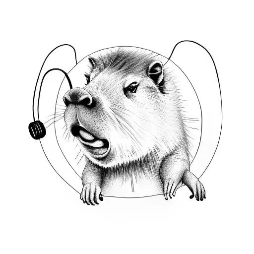A Funny Capybara Listening To Music