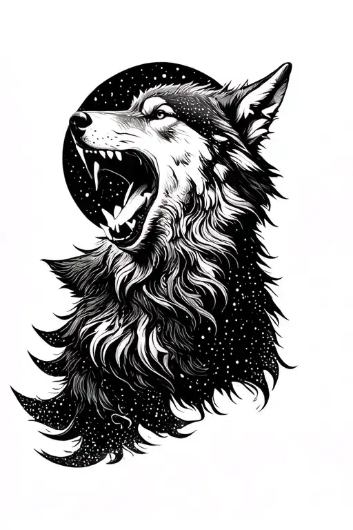 Wolf Head Shouting To The Moon