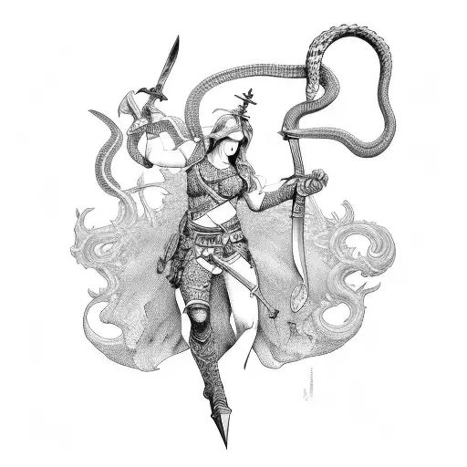 Justicia With A Snake Around Her Sword