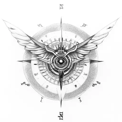 Wolf Eyes Inside Wings With Compass On Side