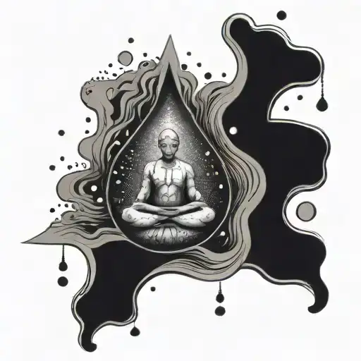 Water Drop And Storm Strike And Meditating Figure Surrounded
