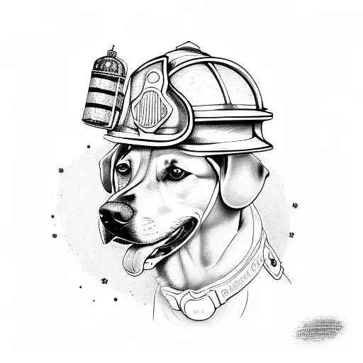 A Dog Wearing A Firefighter Helmet