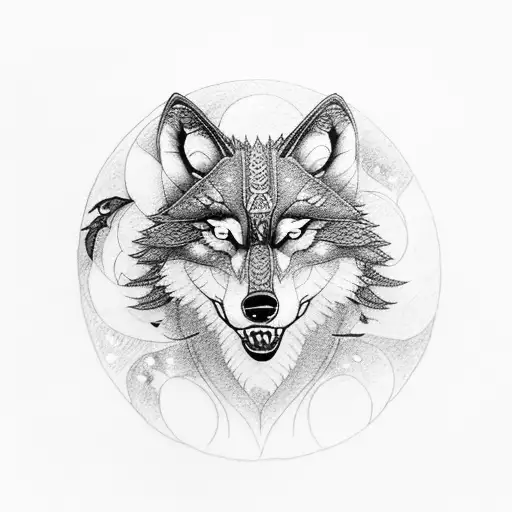 A Wolf Howling At The Moon With Intricate Dotwork Detailing