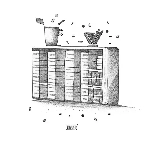 A Tattoo Of A Bookshelf Filled With Books And Coffee Cups
