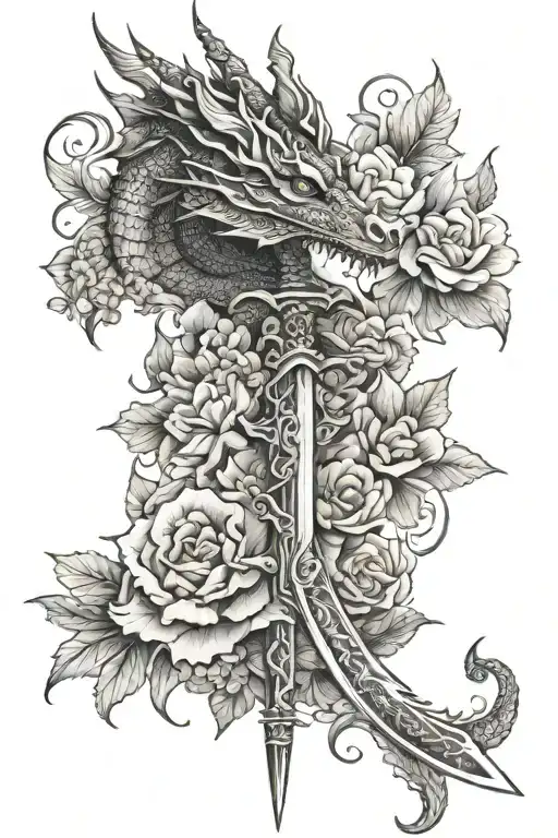 Dragon Sword And Flowers