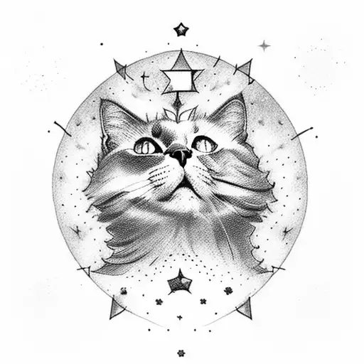 A Mystical Black Cat Sitting Under A Starry Sky