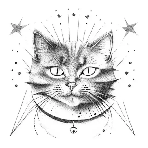 A Mystical Black Cat Sitting Under A Starry Sky