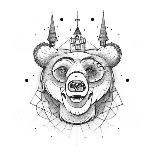 Castle With A Clock And A Bear