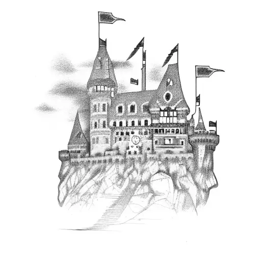 Castle With A Clock And A Bear And A Crow