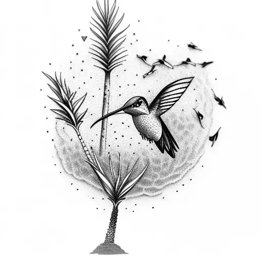 Palm Tree With A Hummingbird