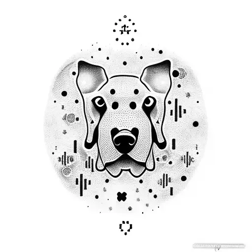 A Dotwork Tattoo Of A Dog Silhouette Filled With Constellations