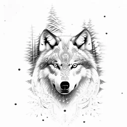 A Pack Of White Wolves Running Through A Snowy Forest