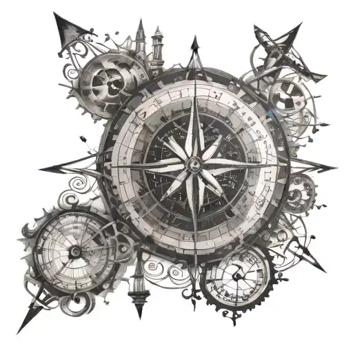 An Intricate Compass Design With Musical Notes And Symbols Representing Different Cities Visited