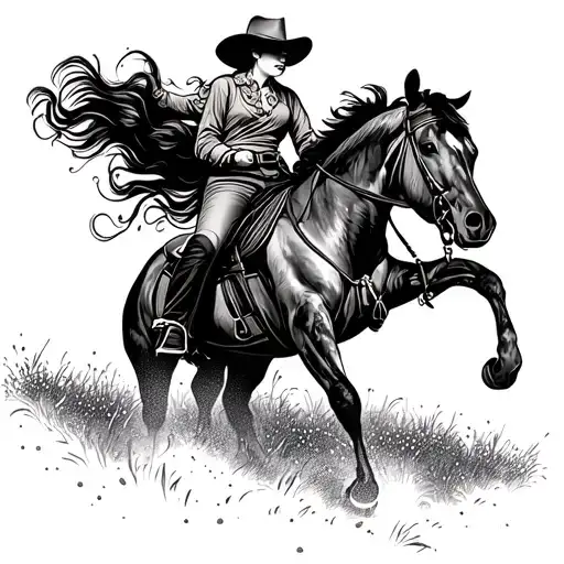 Cowgirl Riding Into The Sunset